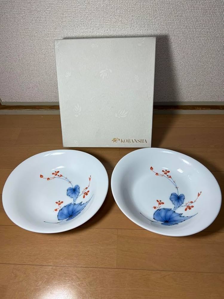 京都陶器株式會社　欽製　アンティーク　スープ皿　ペア　花文　染付　レア 京都陶器株式會社 欽製 アンティーク スープ皿 ペア 花文 染付